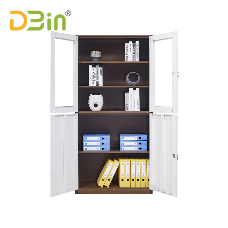 Upper Glass Door And Lower Steel Door Cabinet